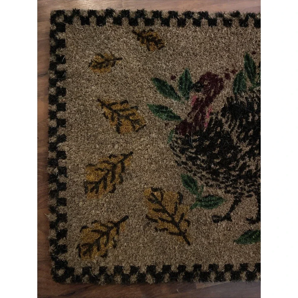 Thanksgiving Autumn Turkey Coir Hair Country Plaid Border Doormat 18”x30”